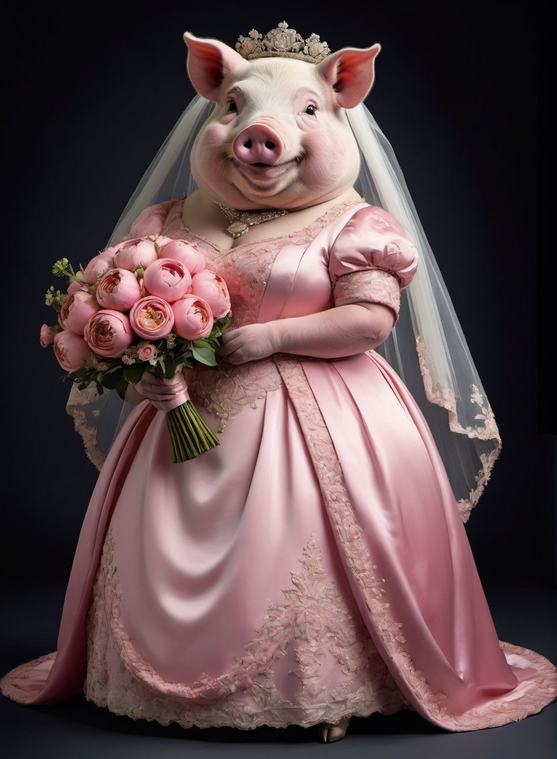 portrait of Dressed animals - a ((fat)) pig bride,  (elegant pose),  (furry) by レオナルドくま on Tensor.Art