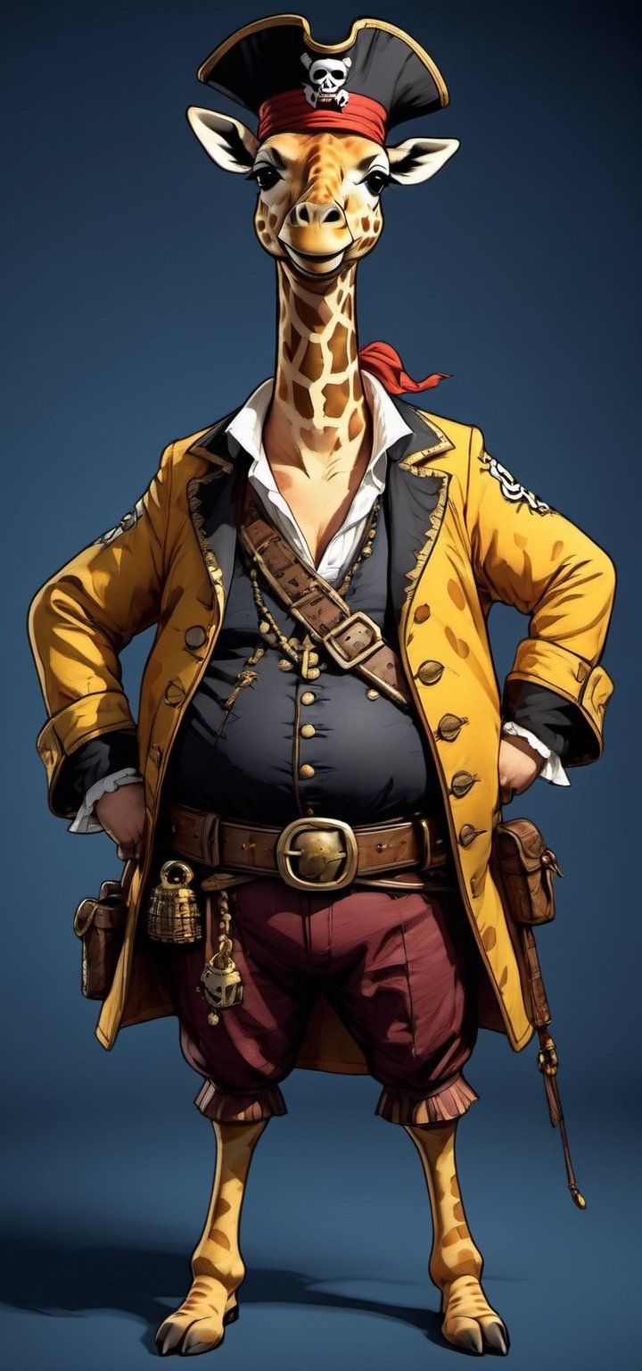 portrait of Dressed animals - a ((fat)) giraffe pirate,  (closed mouth),  high quality by レオナルドくま on Tensor.Art