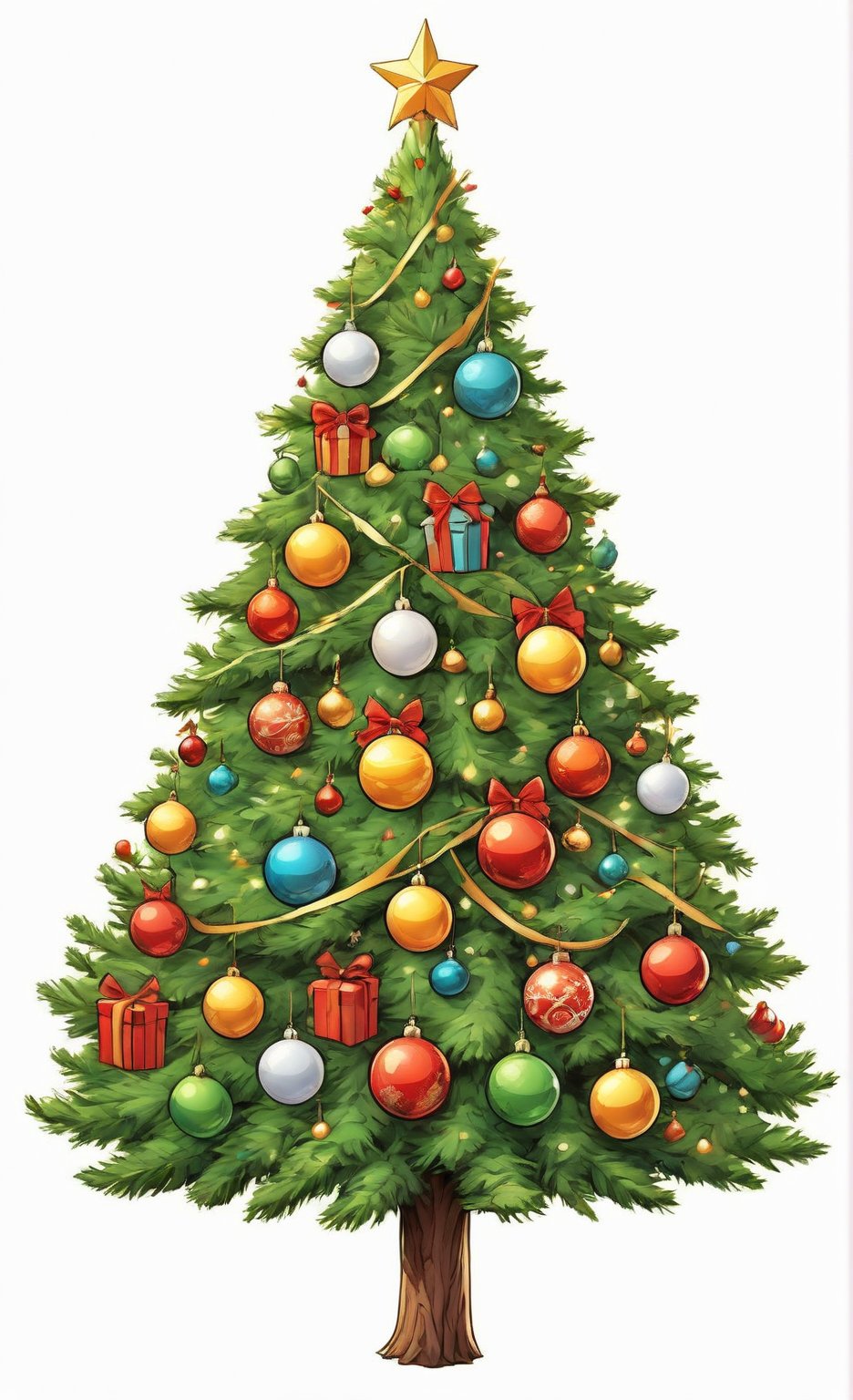 generate images of Christmas tree,  star on top of the tree,  Christmas motif ornaments by レオナルドくま on Tensor.Art