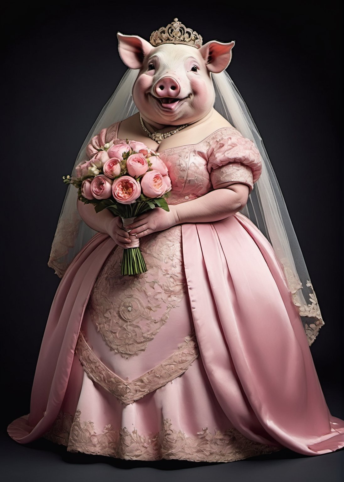 portrait of Dressed animals - a ((fat)) pig bride,  (elegant pose),  (furry) by レオナルドくま on Tensor.Art