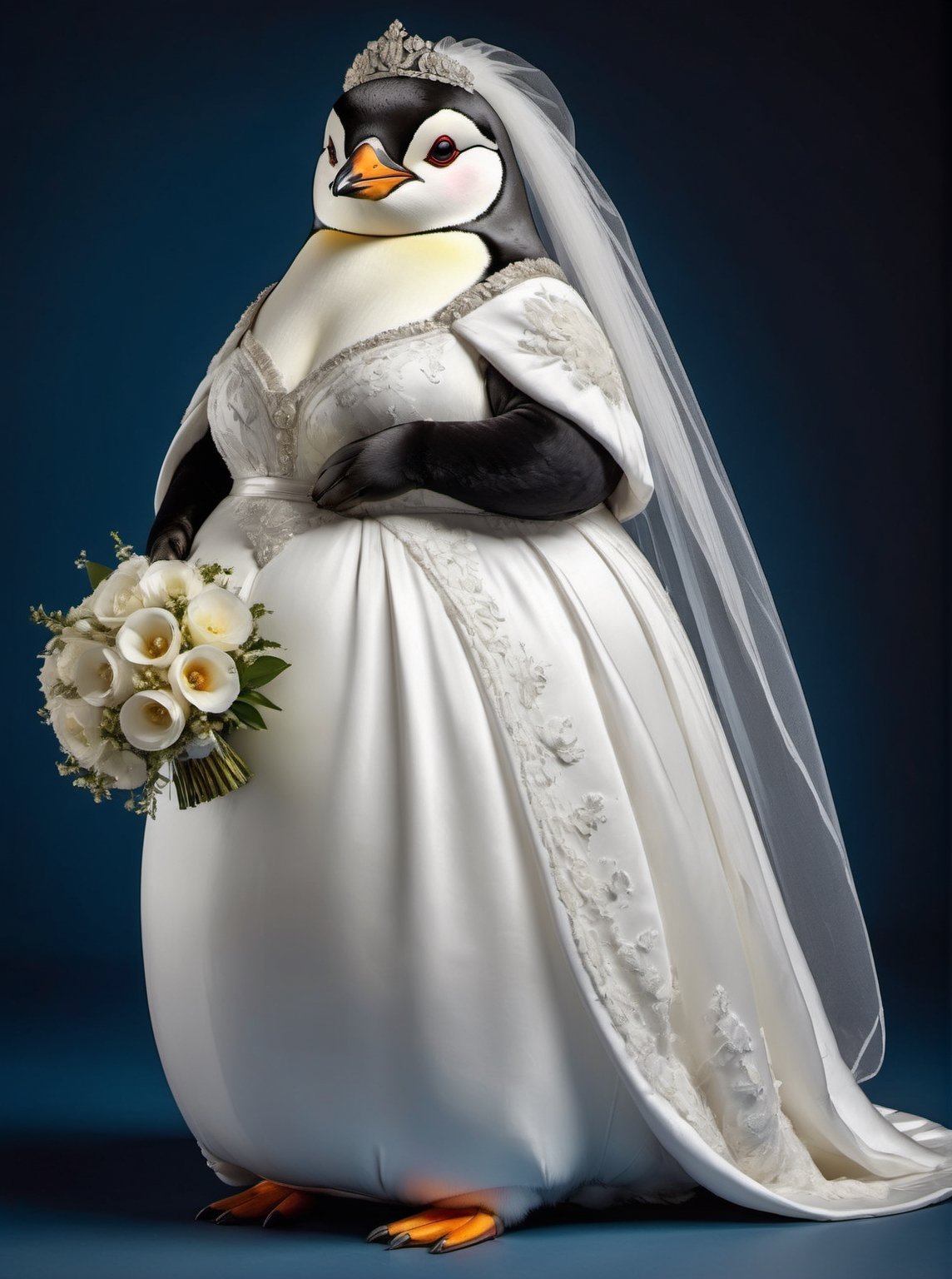 portrait of Dressed animals - a ((fat)) penguin bride,  (elegant pose),  (furry) by レオナルドくま on Tensor.Art