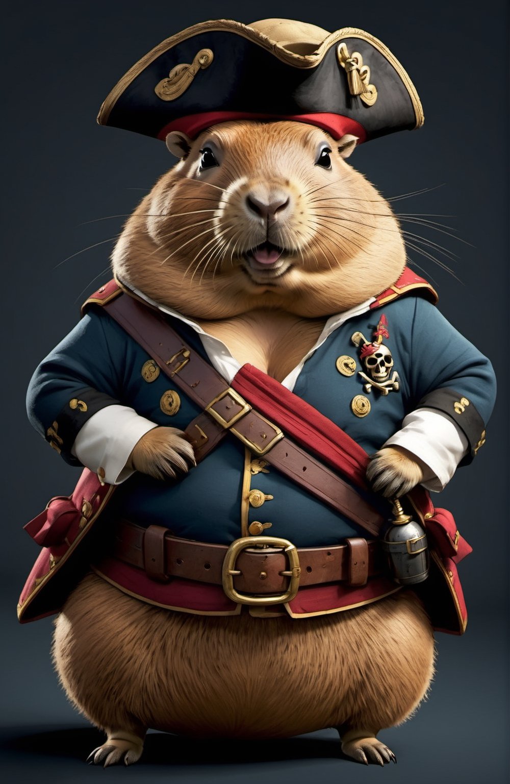 portrait of Dressed animals - a ((fat)) capybara pirate,  (closed mouth),  high quality by レオナルドくま on Tensor.Art