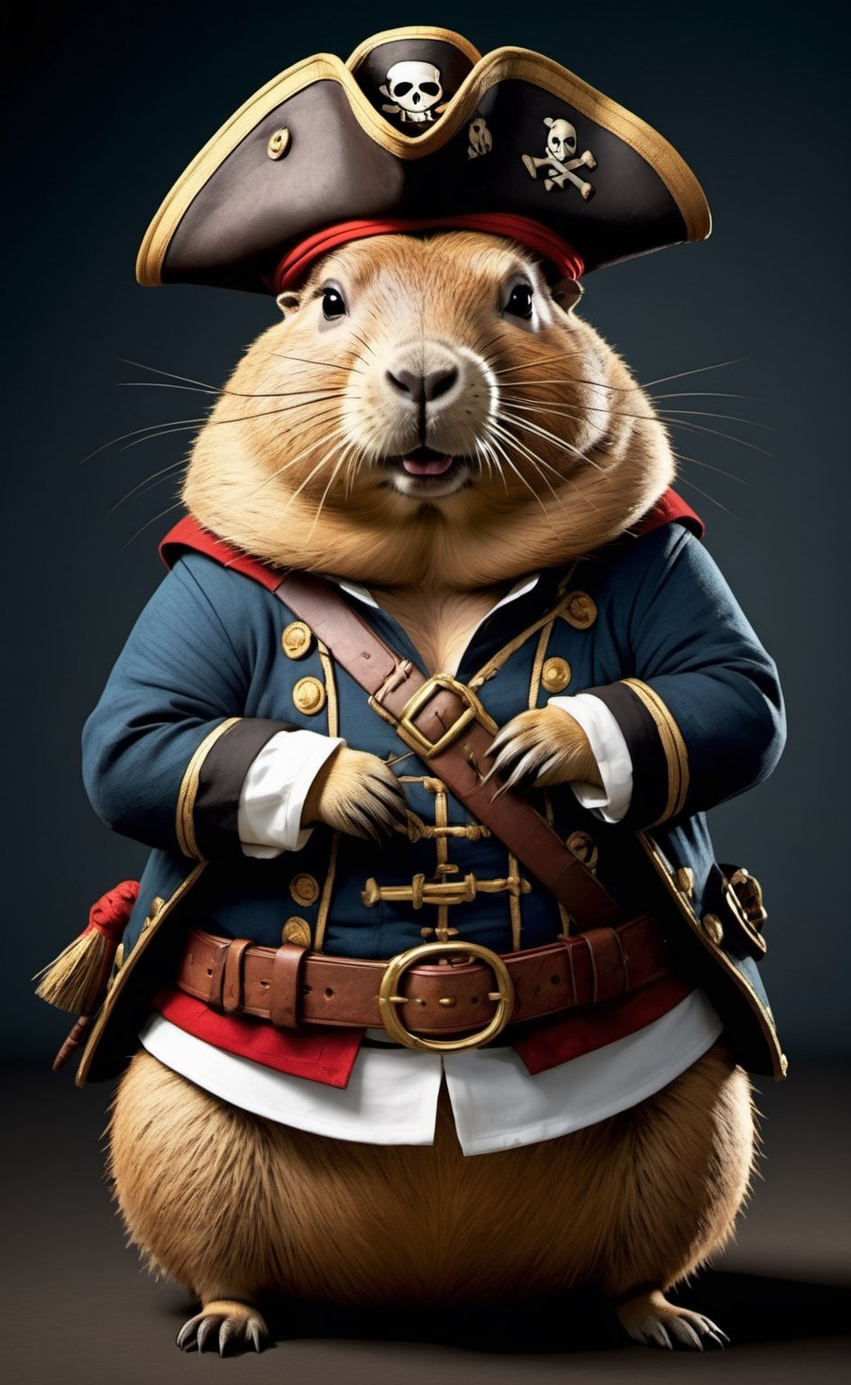 portrait of Dressed animals - a ((fat)) capybara pirate,  (closed mouth),  high quality by レオナルドくま on Tensor.Art