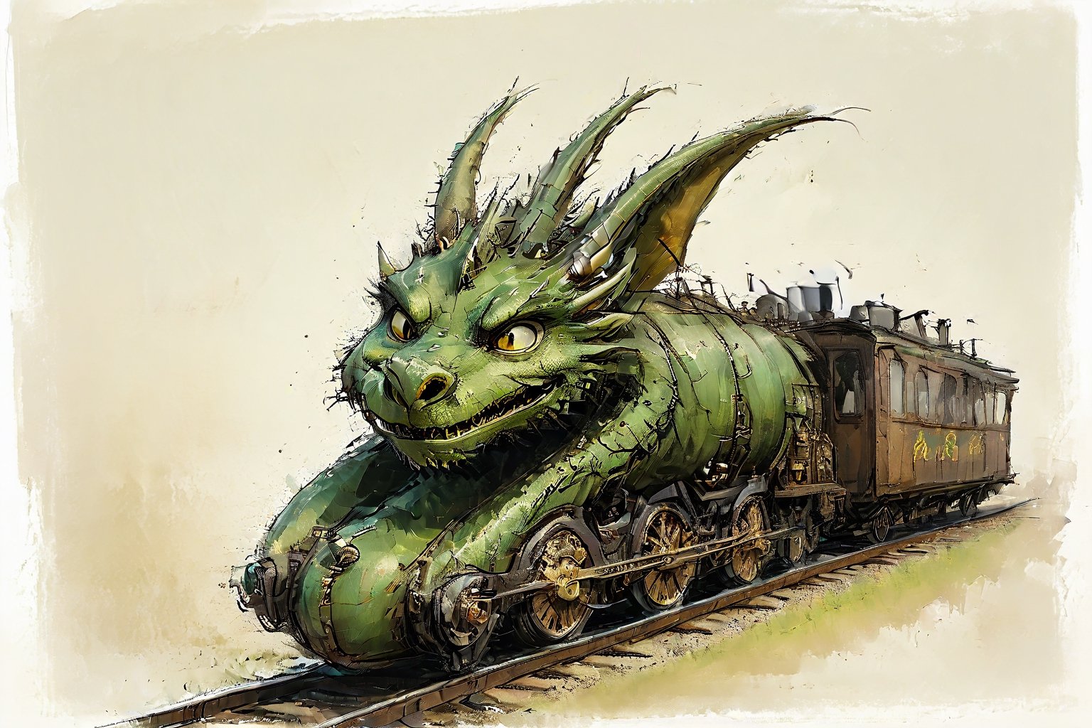 efektowna kolorowa farba przedstawiająca uroczy rysunek>Saint Patrick, orthodox style,icon,  impactful color paint of cute drawing of dragon train on railroad tracks,  (viewed from above:1.5),Transparent Background <,cute cartoon ,T Shirt Design,TShirtDesignAF,dragon train