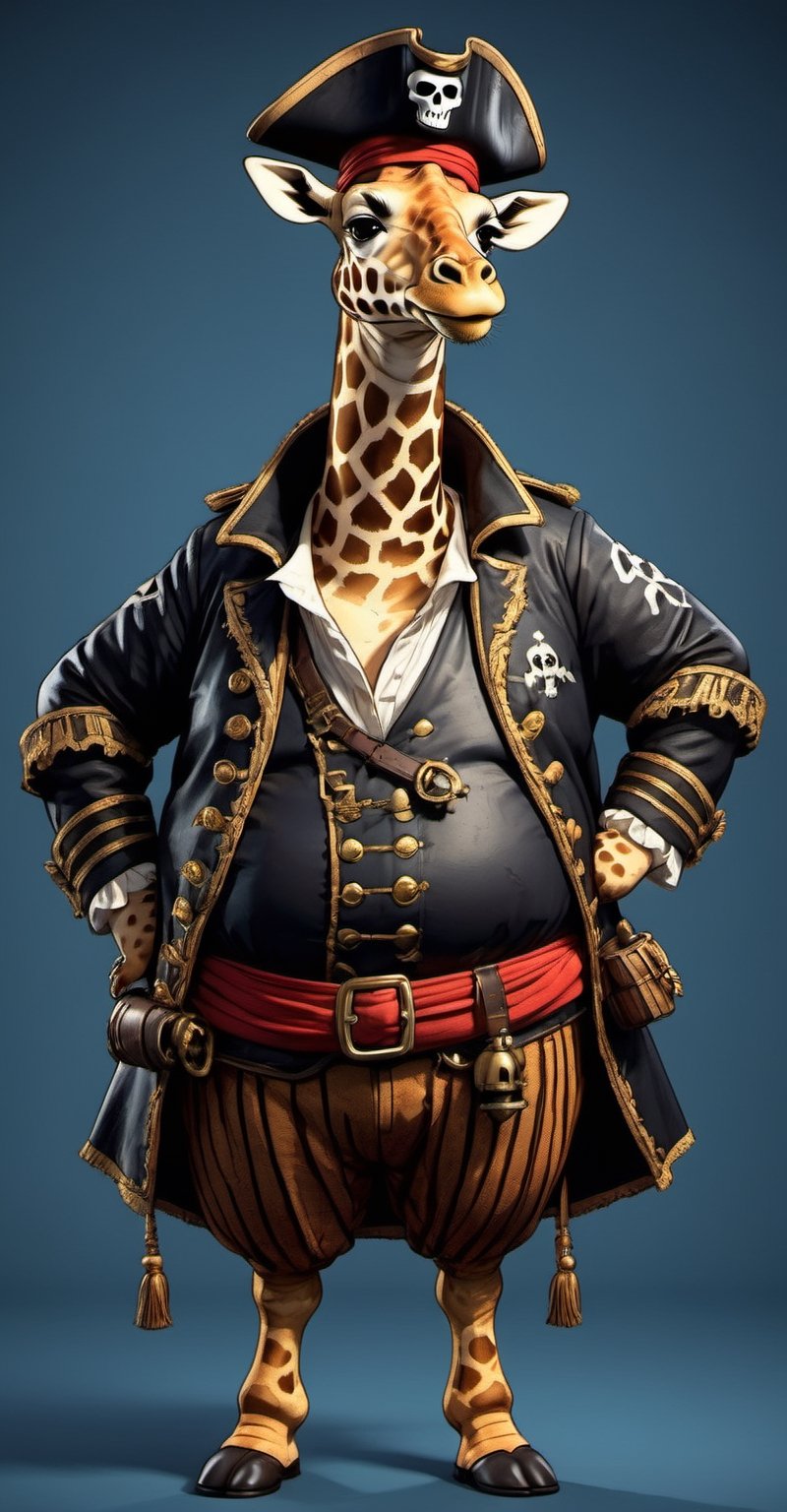 portrait of Dressed animals - a ((fat)) giraffe pirate,  (closed mouth),  high quality by レオナルドくま on Tensor.Art