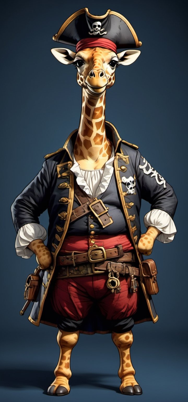 portrait of Dressed animals - a ((fat)) giraffe pirate,  (closed mouth),  high quality by レオナルドくま on Tensor.Art