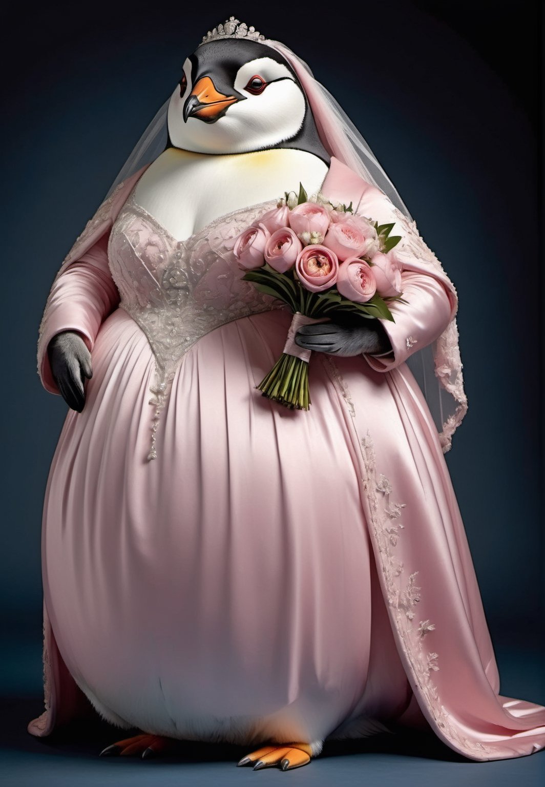 portrait of Dressed animals - a ((fat)) penguin bride,  (elegant pose),  (furry) by レオナルドくま on Tensor.Art