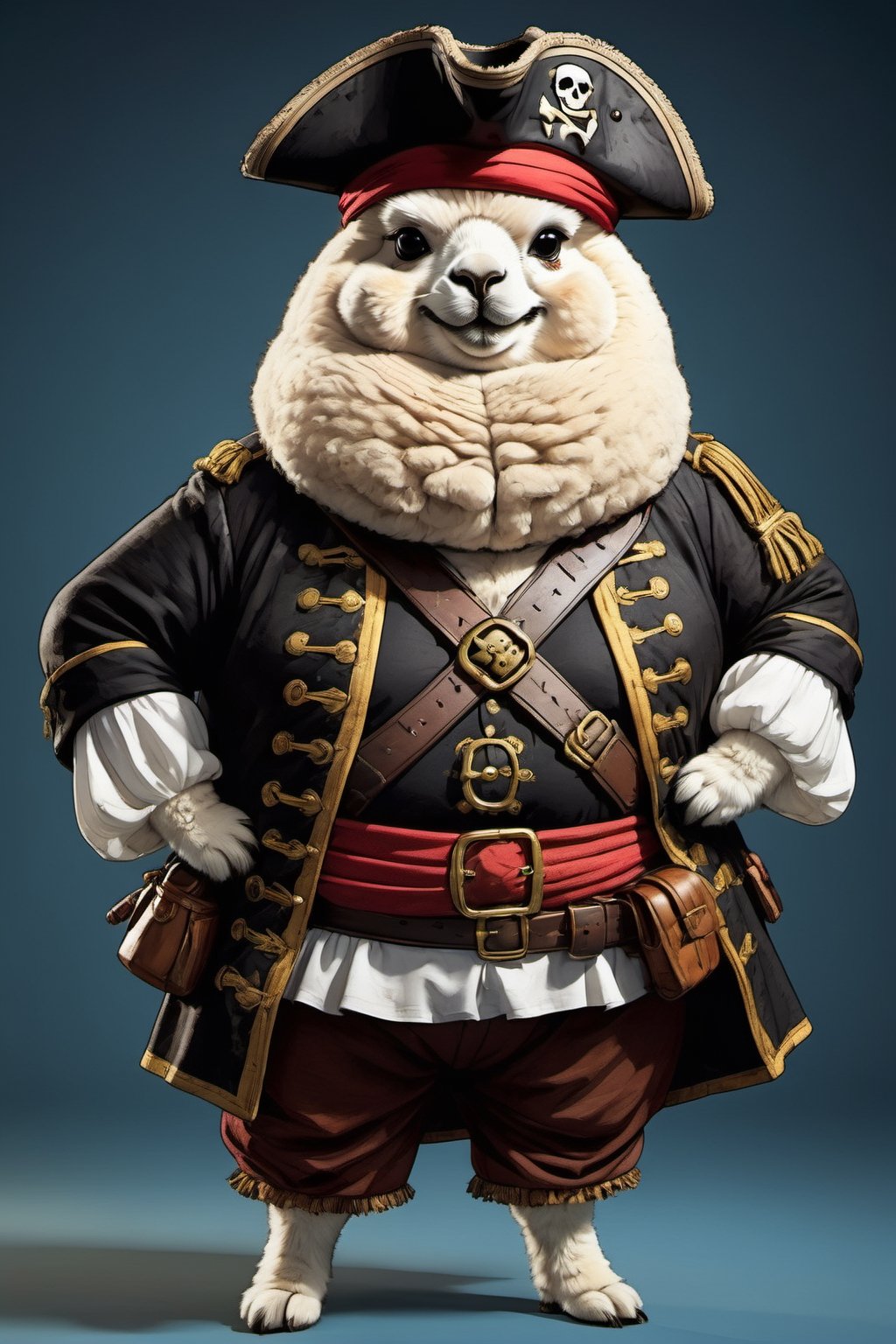 portrait of Dressed animals - a ((fat)) alpaca pirate,  (),  high quality by レオナルドくま on Tensor.Art