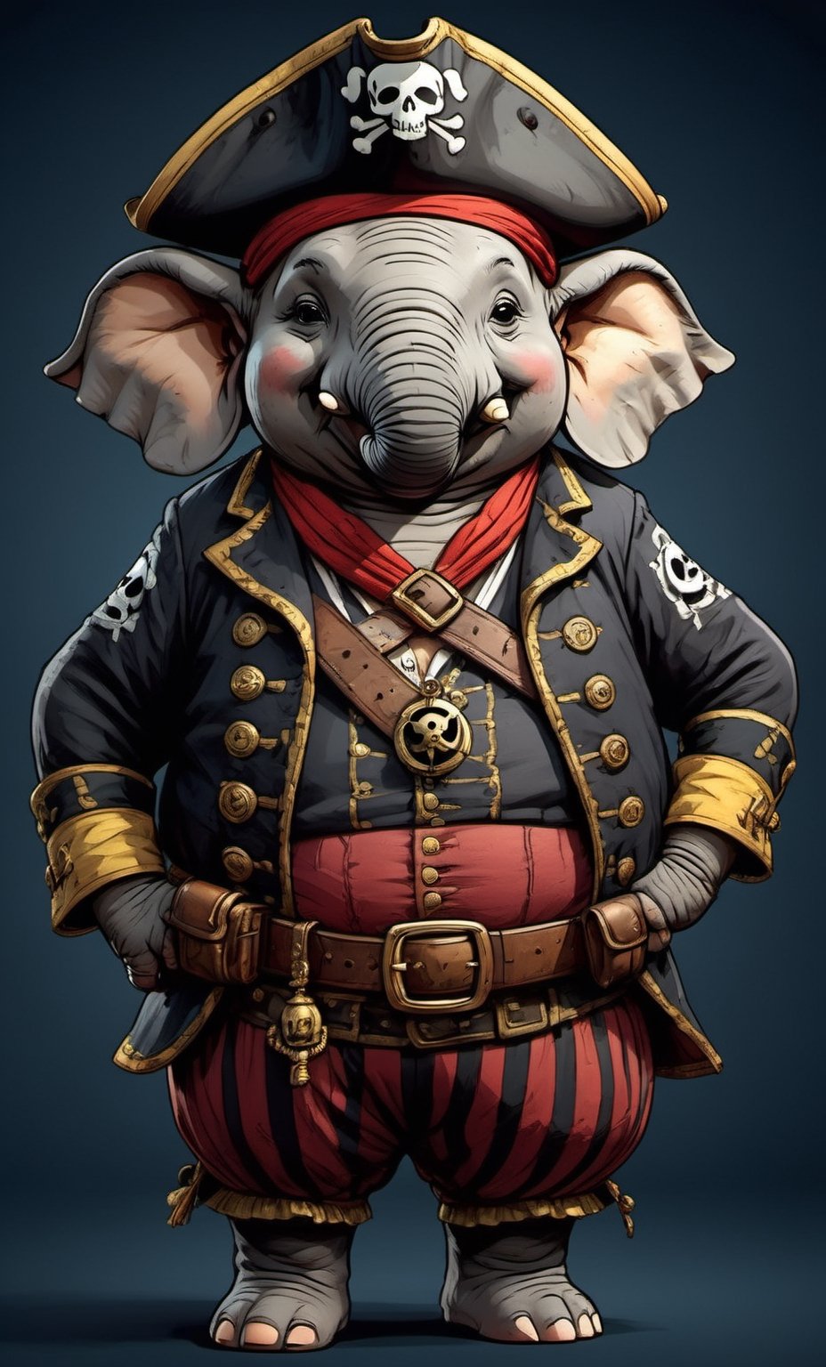 portrait of Dressed animals - a ((fat)) elephant pirate,  (closed mouth),  high quality by レオナルドくま on Tensor.Art