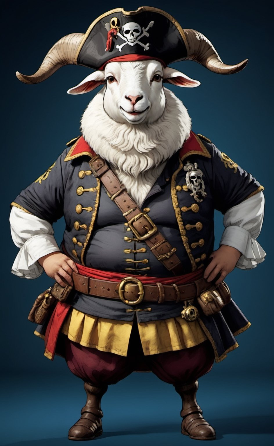 portrait of Dressed animals - a ((fat)) goat pirate,  (closed mouth),  high quality by レオナルドくま on Tensor.Art