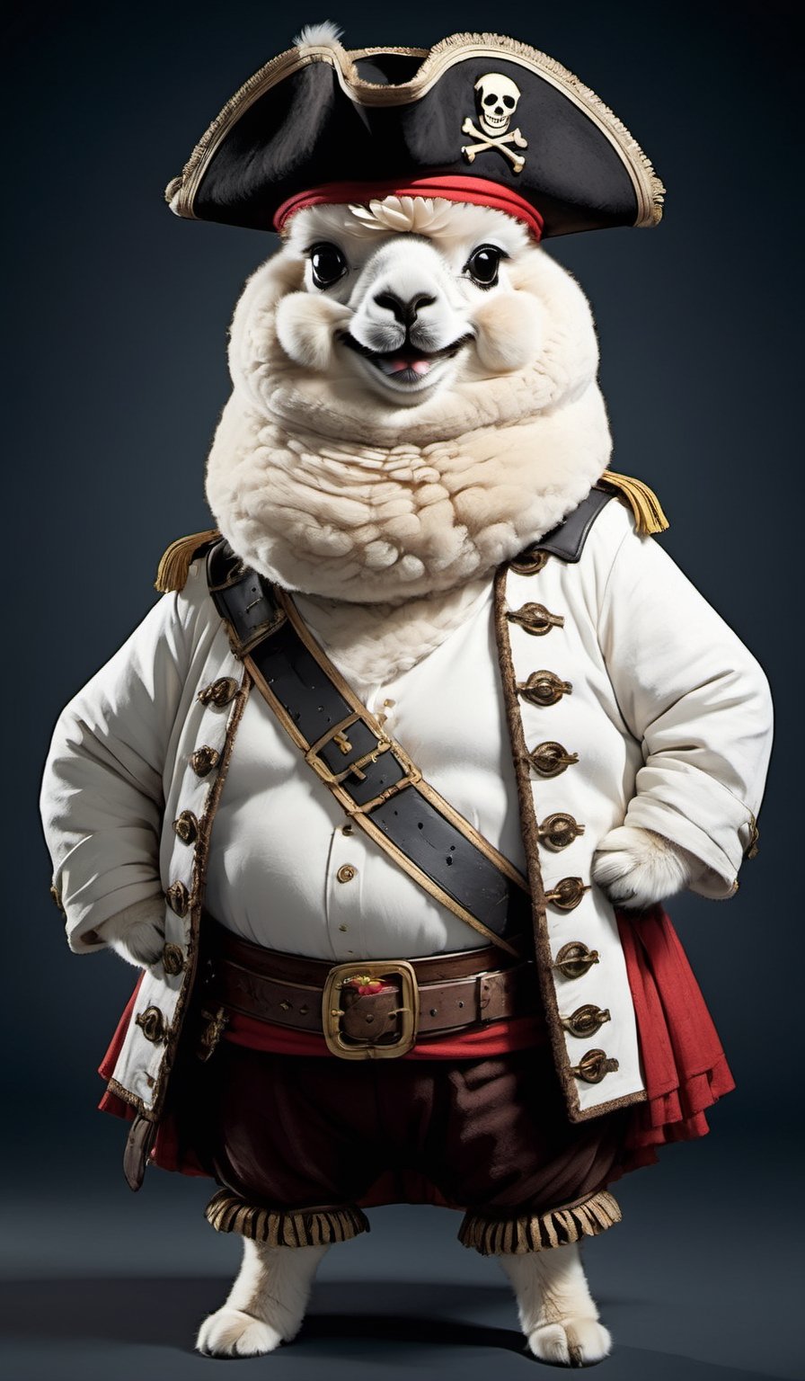 portrait of Dressed animals - a ((fat)) alpaca pirate,  (closed mouth),  high quality by レオナルドくま on Tensor.Art