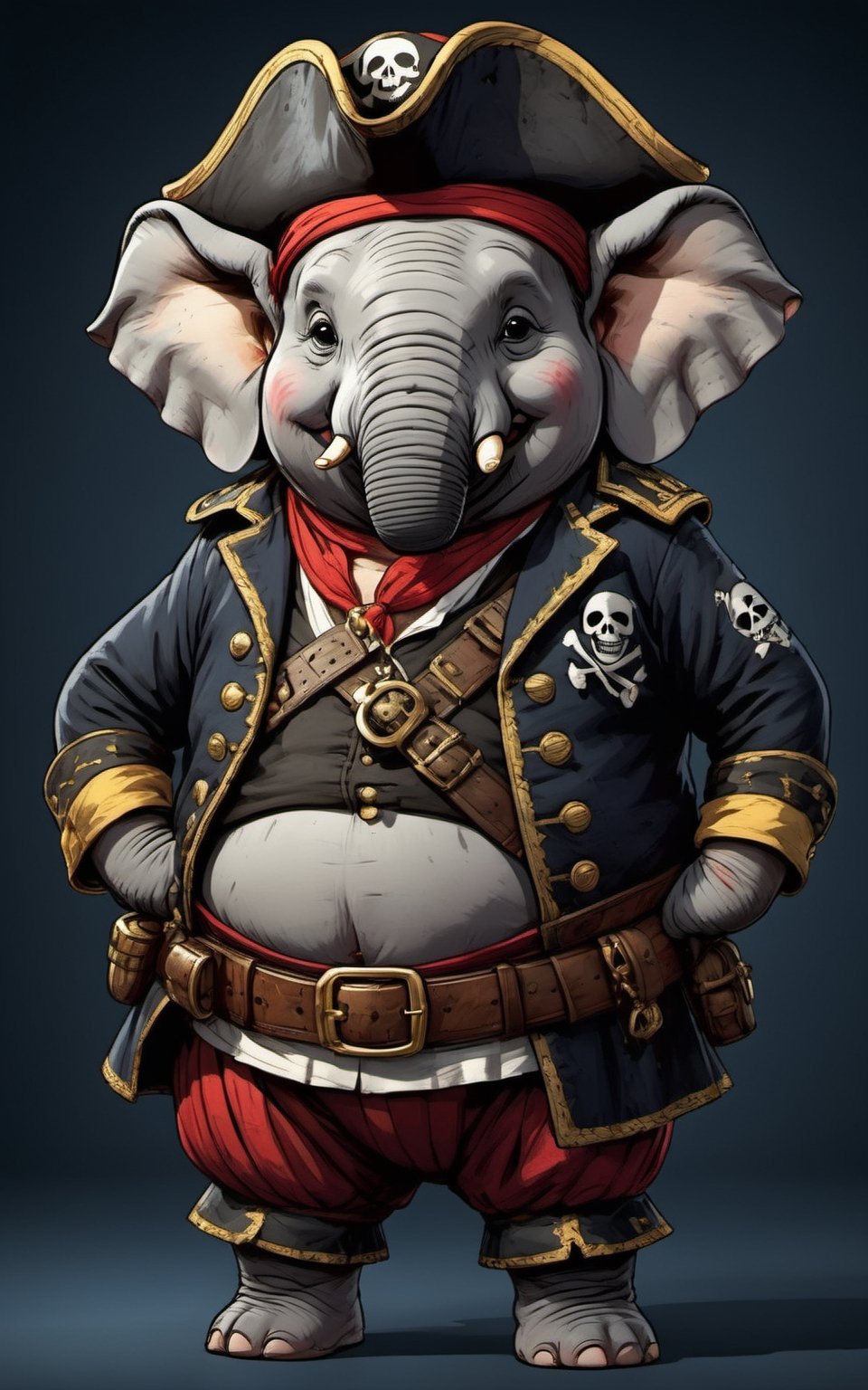 portrait of Dressed animals - a ((fat)) elephant pirate,  (closed mouth),  high quality by レオナルドくま on Tensor.Art