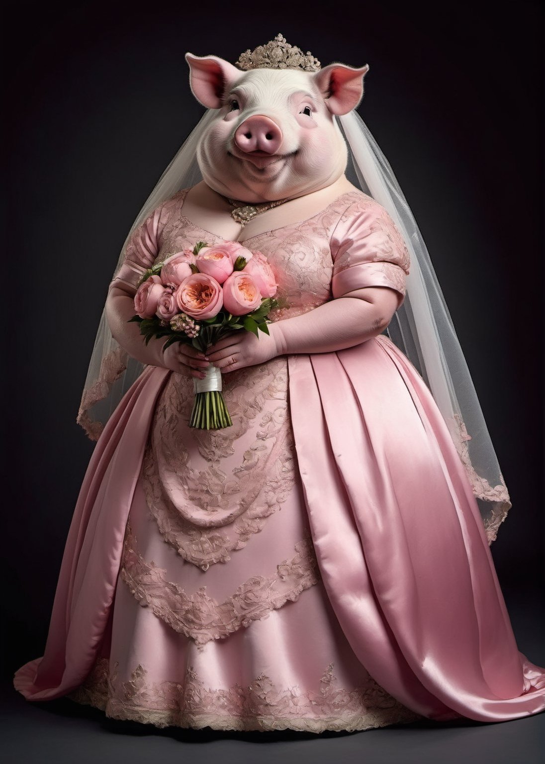 portrait of Dressed animals - a ((fat)) pig bride,  (elegant pose),  (furry) by レオナルドくま on Tensor.Art
