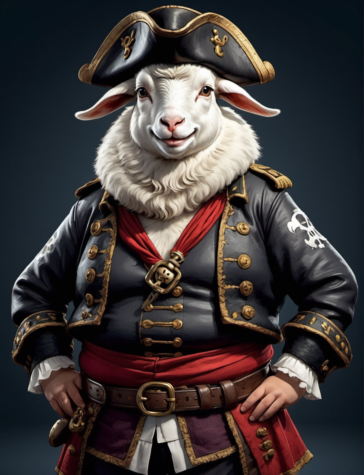 portrait of Dressed animals - a ((fat)) cute goat pirate,  (closed mouth),  high quality by レオナルドくま on Tensor.Art