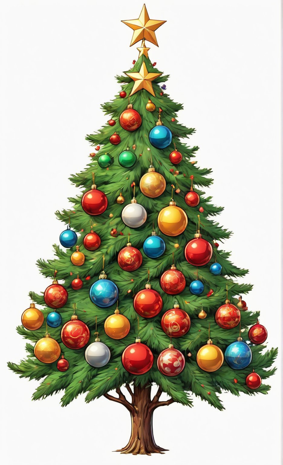 generate images of Christmas tree,  star on top of the tree,  Christmas motif ornaments by レオナルドくま on Tensor.Art