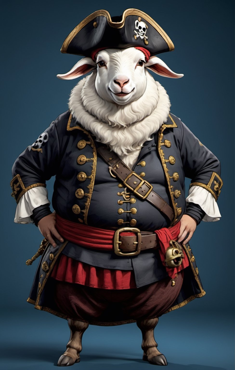 portrait of Dressed animals - a ((fat)) goat pirate,  (closed mouth),  high quality by レオナルドくま on Tensor.Art