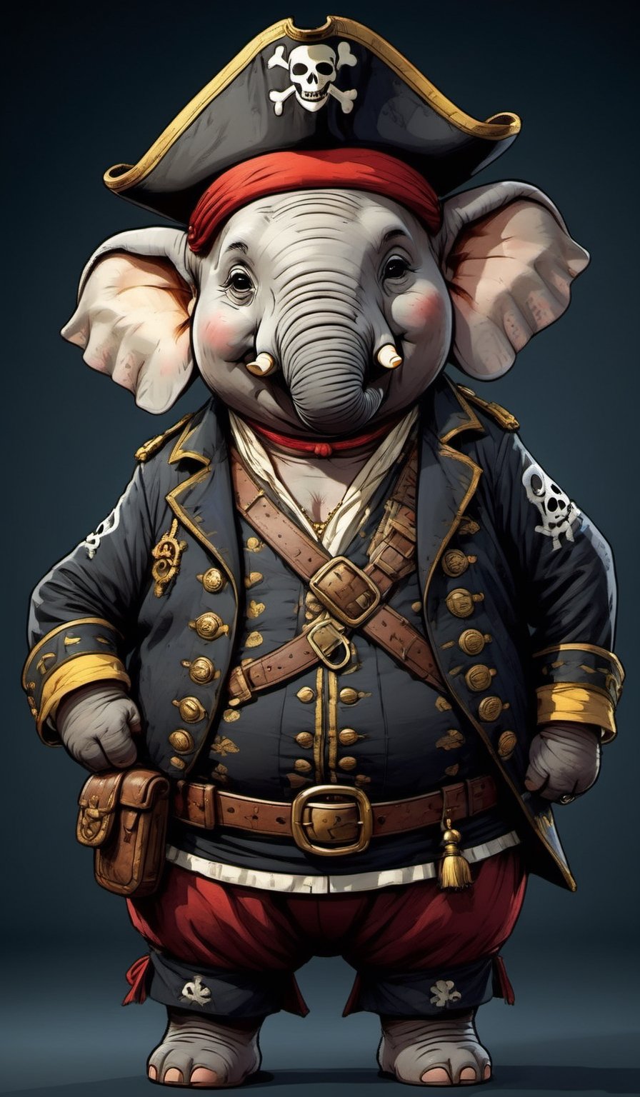 portrait of Dressed animals - a ((fat)) elephant pirate,  (closed mouth),  high quality by レオナルドくま on Tensor.Art