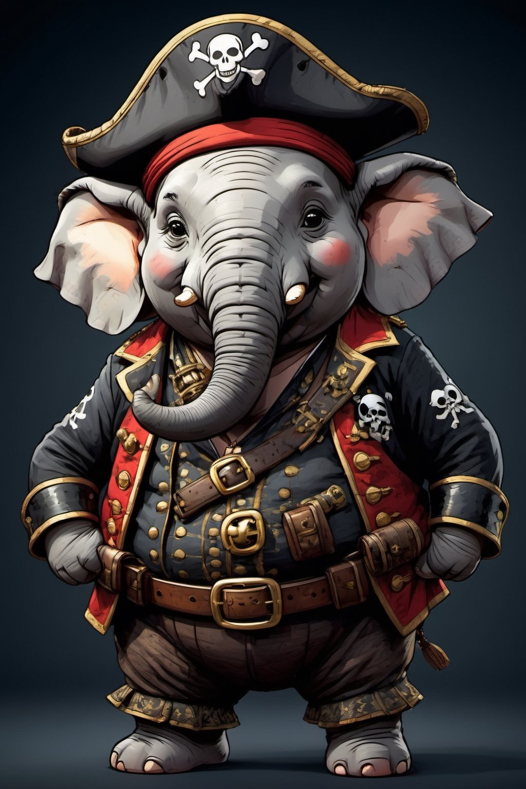 portrait of Dressed animals - a ((fat)) elephant pirate,  (closed mouth),  high quality by レオナルドくま on Tensor.Art