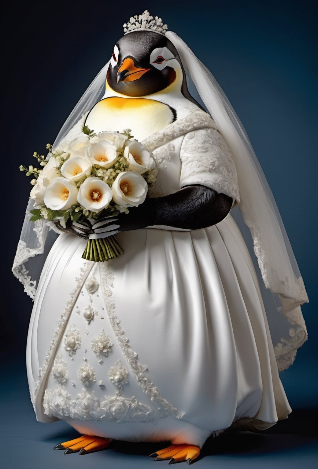 portrait of Dressed animals - a ((fat)) penguin bride,  (elegant pose),  (furry) by レオナルドくま on Tensor.Art
