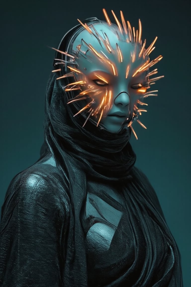 Futuristic radiation Mask on a mallu woman, in saree, navel. Full body, midriff exposed navel show, Cinematic colour grading, teal and orange lighting, 

fantasy beauty, biochemiluminescence, art nouveau, bright colors,  optical illusion 3D art), detailed textures, high quality, high resolution, high precision, realism , color correction, proper lighting settings, harmonious composition, Behance works,Details,Details,Texture,Details,weird_futuristic_fashion