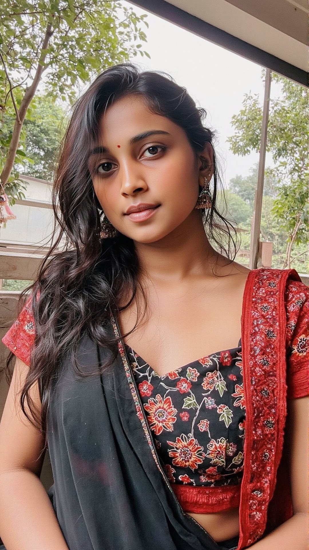 beautiful cute young attractive indian teenage girl, village girl, 18 years old, cute, medium black_hair, colorful hair, warm, dreass, in a car, full boddy, bangladesh,Size 32 25 34