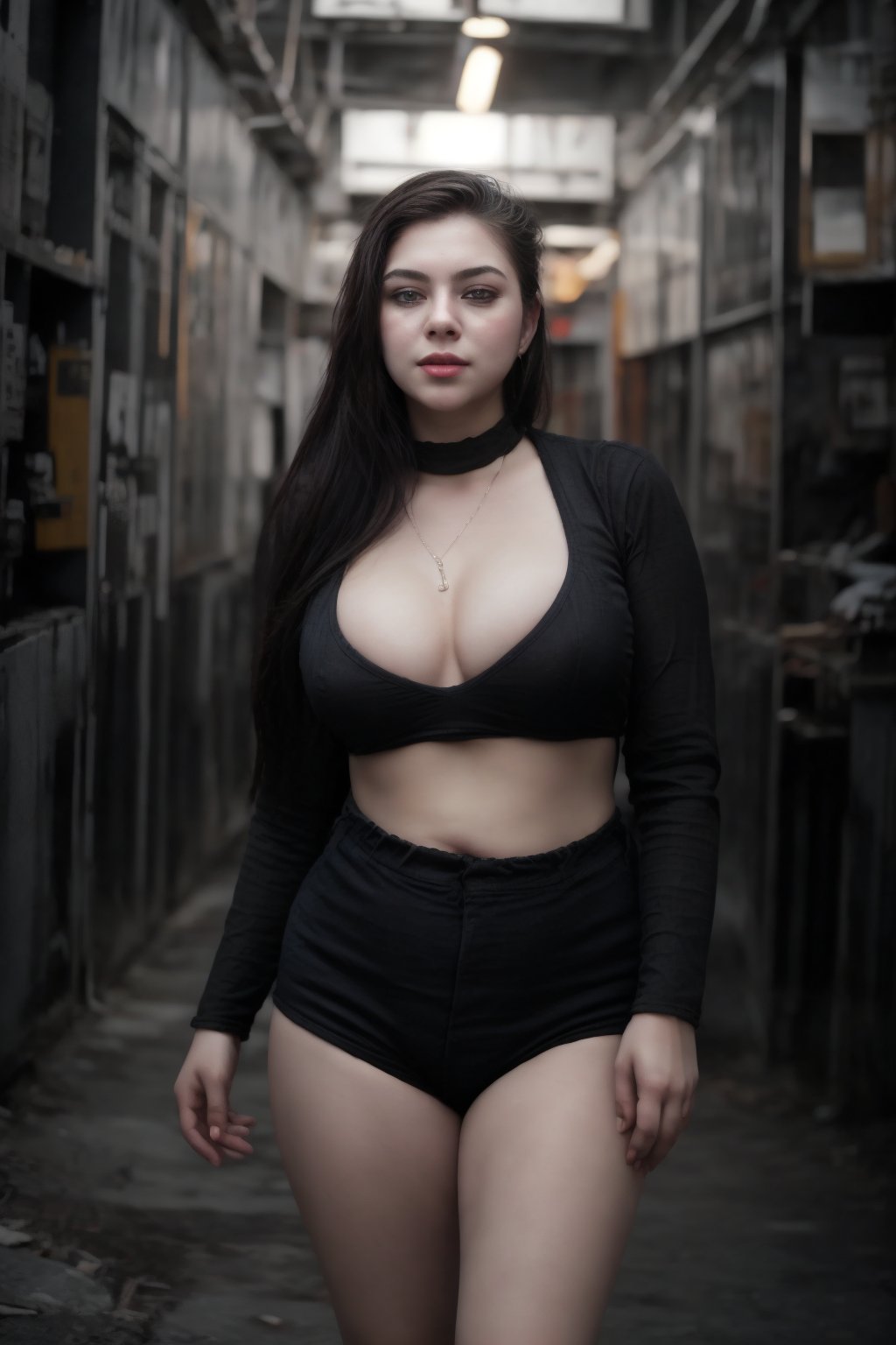 Bra:2, t shirt, Tanktop, plump, Cyberpunk, Neon glow, curvy women:2, milf ,  bubbly, masterpiece, high resolution,  long gown, best quality, 4k, plump face, 38 years old , panty house , strap on, women, shorts,  hot pants, thick_hip, solo, beauty photo, amateur photo, skin texture:2, 1girl, eye level, and hoop earrings, red_teal_orange-colored busty ironed straight, stand, room,lighting,photorealistic ,CyberpunkWorld, 27 year old,Plump chubby