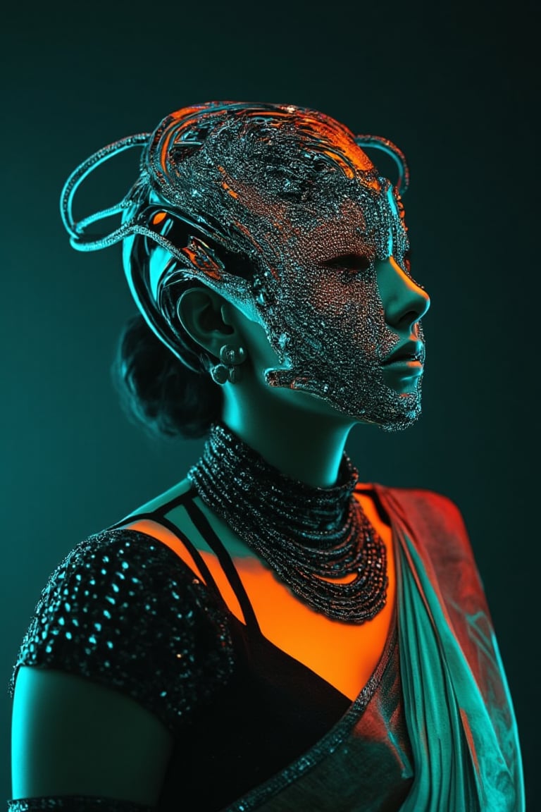 Futuristic radiation Mask on a mallu woman, in saree, navel. Full body, midriff exposed navel show, Cinematic colour grading, teal and orange lighting, 

fantasy beauty, biochemiluminescence, art nouveau, bright colors,  optical illusion 3D art), detailed textures, high quality, high resolution, high precision, realism , color correction, proper lighting settings, harmonious composition, Behance works,Details,Details,Texture,Details,weird_futuristic_fashion,Cosplay 

Side boob A stunning intricate full color portrait of (sks woman:1), midriff , epic character composition, in Dune, This breathtaking photograph, shot on a Canon 1DX with a 50 mm f/2.8 lens, beautifully showcases the raw and authentic beauty of life. high resolution 8k image quality, sharp focus, natural lighting, subsurface scattering, f2, 35mm ,Detailedface,poojah,arshadArt ,Hourglass thin waist,Technology,Navel queen