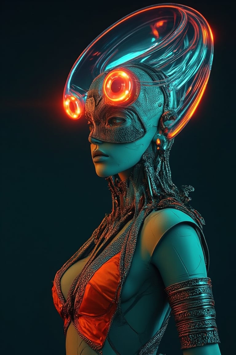 Futuristic radiation Mask on a mallu woman, in saree, navel. Full body, midriff exposed navel show, Cinematic colour grading, teal and orange lighting, 

fantasy beauty, biochemiluminescence, art nouveau, bright colors,  optical illusion 3D art), detailed textures, high quality, high resolution, high precision, realism , color correction, proper lighting settings, harmonious composition, Behance works,Details,Details,Texture,Details,weird_futuristic_fashion,Cosplay 