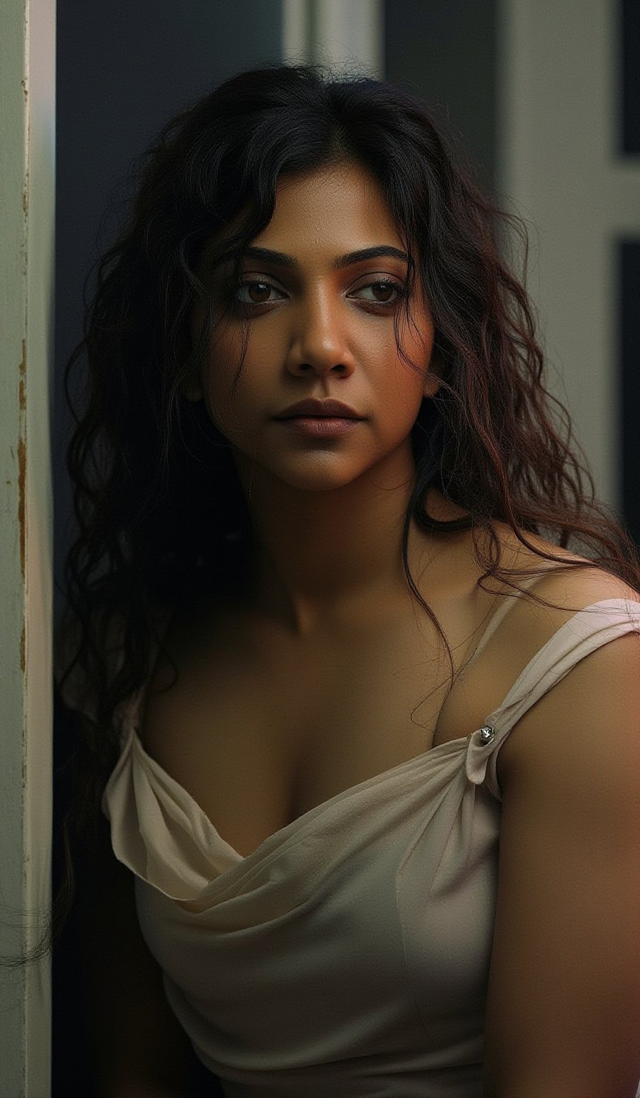 A cyberpunk women, realistic, details and enhanced image, beautiful,Kalyani priyadarsh,Madona Sebastian 