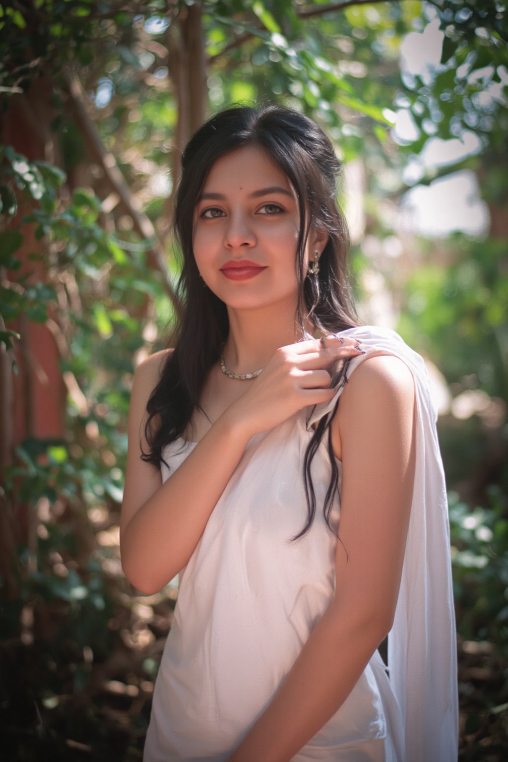 Raw photo of (18yo Kerala Beautiful young woman:1.1, (best quality, highres, ultra-detailed:1.2), This breathtaking photograph, shot on a Canon 1DX with a 50 mm f/2.8 lens, beautifully showcases the raw and authentic beauty of life. high resolution 8k image quality, vibrant colors, glowing dimond, glowing eyes, realistic Raw photo, realistic lighting, traditional white saree,  exotic beauty, mesmerizing eyes, girl ,Thrissur,Mallu,Saree,35mm photo