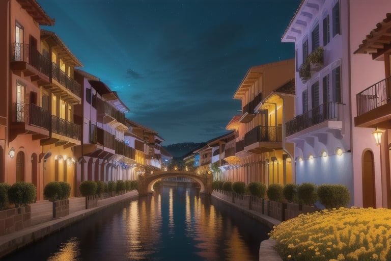 Medellin City is the eternal sprint's city  with many flowers of diferents colours and beautiful river. It is a place of magic and wonder that is sure to entice you to return again and again. vivid color, cinematic lighting, perfect composition, 8 k, octane render. High resolution scan, Trending on artstation, UHD, HDR, 8K, (Masterpiece:1, 5)