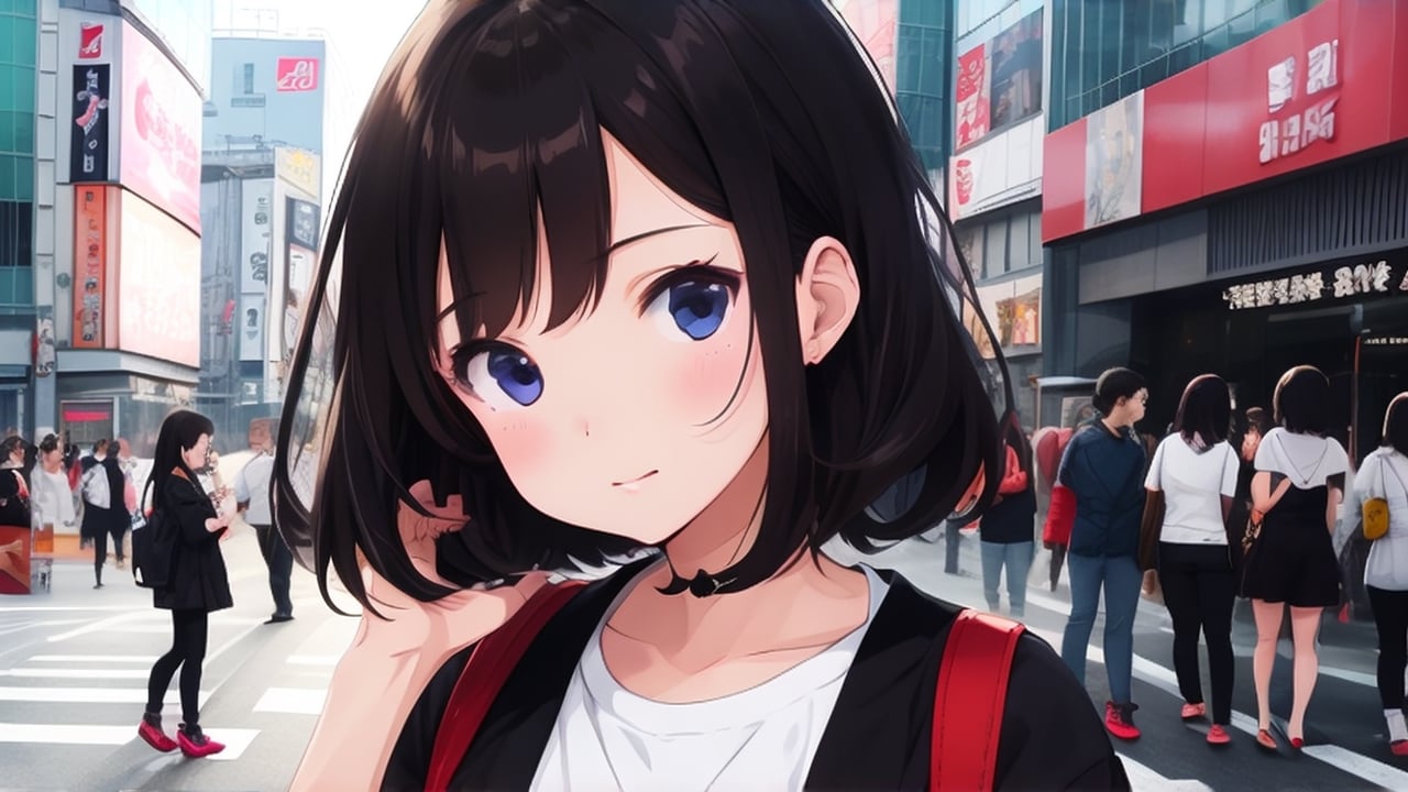 girl posing in Shibuya for a photo shoot, detailed anime style face, manga style drawing, highly detailed face, pretty facial features, 2d, hand drawn, digital drawing of a manga character, fashionable modern clothing, trendy Instagram influencer, Tokyo street style, dynamic pose, bright lighting, anime character
  
