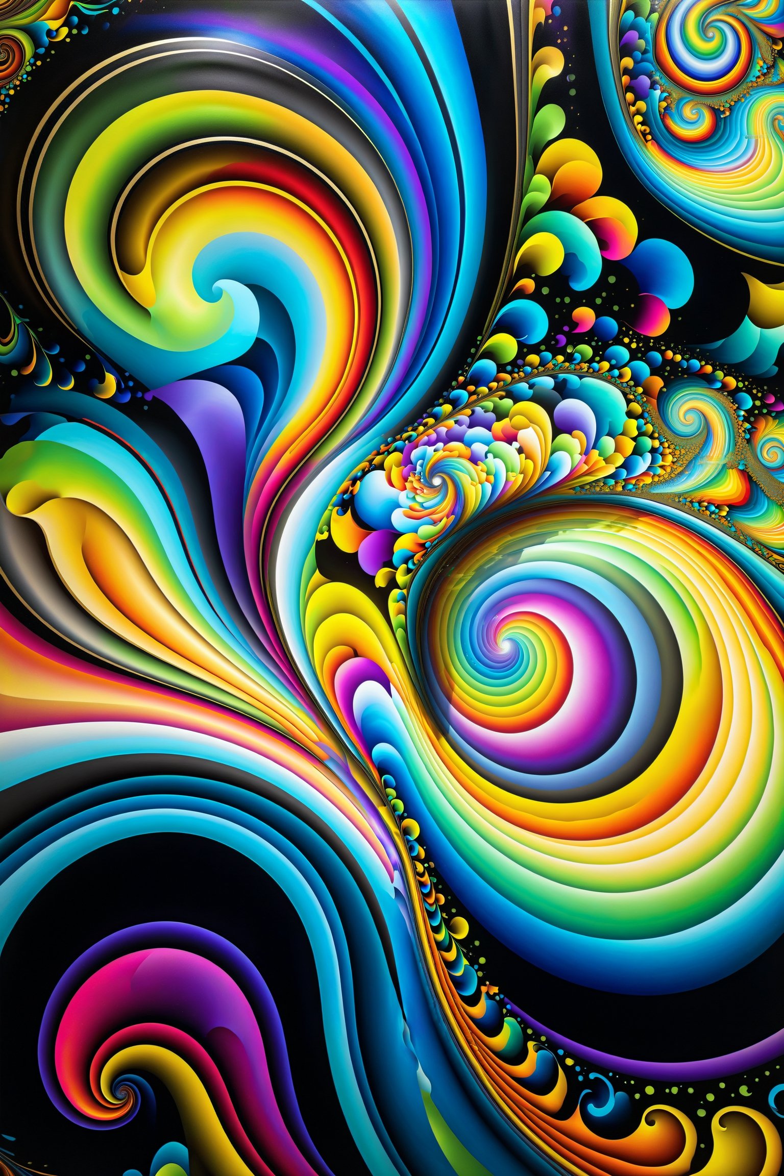 a painting With high-gloss car paint of colorful swirls on a high gloss  black background, psychedelic fractal art, psychodelic colors, psychedelic fractal pattern in Golden ratio, phi, intricate psychedelic patterns, colourful biomorphic opart, psychedelic artwork, fractal art, fractals swirling outward, colorful swirly ripples of magic, android jones and chris dyer, hyperdetailed colourful, intricate colorful masterpiece