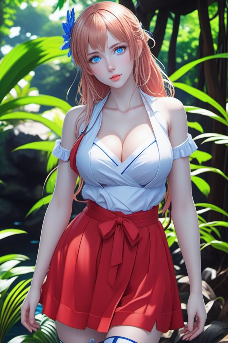  anime Waifu in jungle beautiful blue eyes 