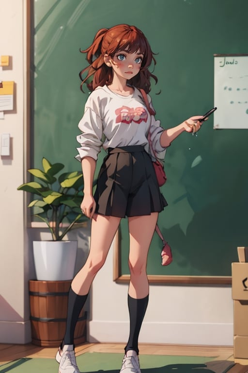 full body cute black girl with JK clothes, written on blackboard there are few words on her shirt -Joe ,cloudstick,Hori,IncrsAnyasHehFaceMeme