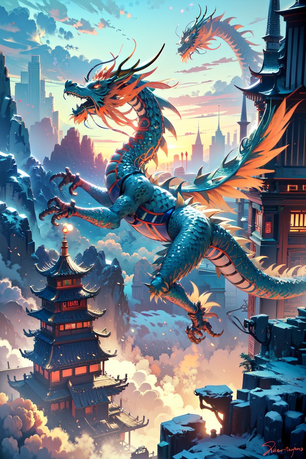 3d animation, an ancient chinese dragon, full body dragon flying, photo, stunning fantasy world background,ancient chinese dragon