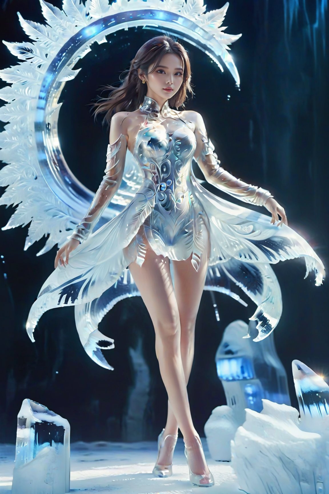 full body, 1 beauty girl, solo, dynamic pose, Ice Dress