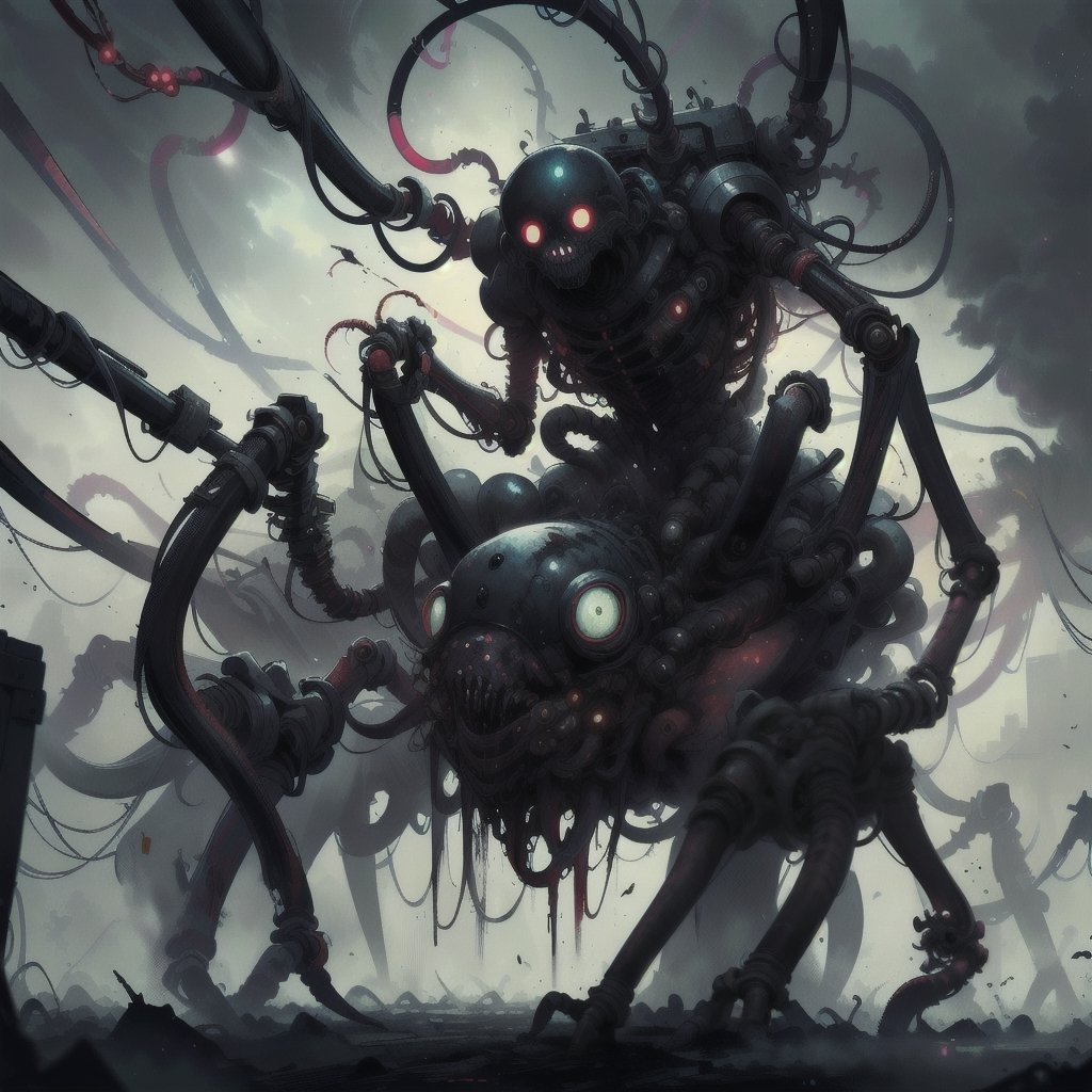 ultra-detailed,(best quality),((masterpiece)),(highres),original,extremely_detailed,(an extremely delicate and beautiful),perfectly_drawn,high_resolution,ultra_detailed,|eldritchtech|,mechanical_spider,spider,corpse, biomechanical, flesh,bones,rotten,horror,splatterpunk,bio_horror,tech,dark_fantasy,grimdark,ToxicPunkAI,manga panel