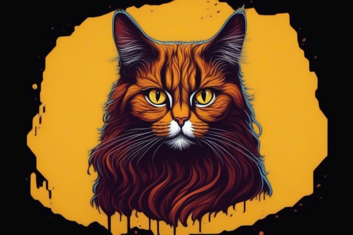 Leonardo Style, illustration, no humans, looking at viewer, yellow eyes, solo, portrait,vector art, cat