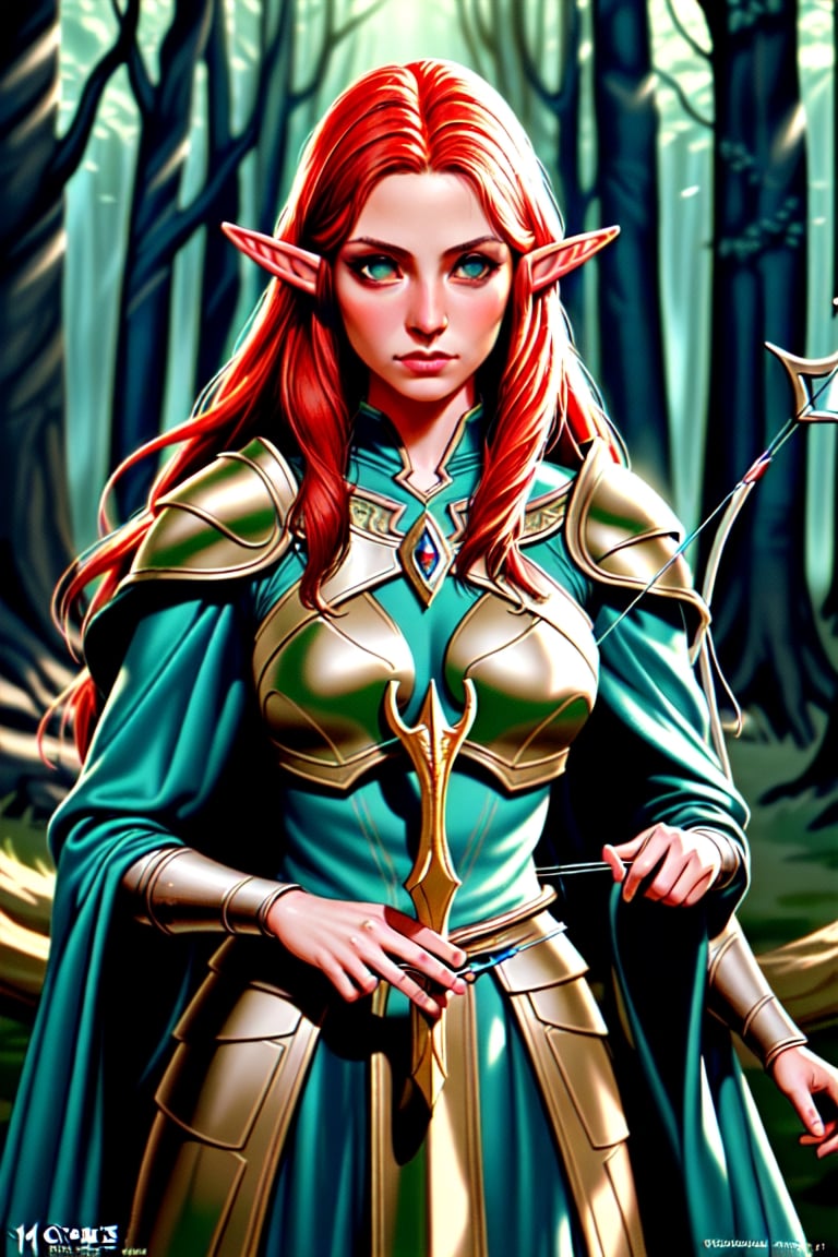"Create a photorealistic image of a beautiful female Elven warrior with perfect face and body Red hair and blue eyes from...