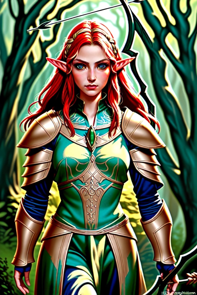 "Create a photorealistic image of a beautiful female Elven warrior with perfect face and body Red hair and blue eyes from...