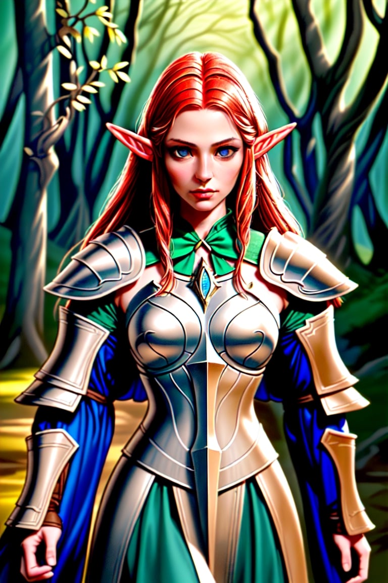"Create a photorealistic image of a beautiful female Elven warrior with perfect face and body Red hair and blue eyes from...