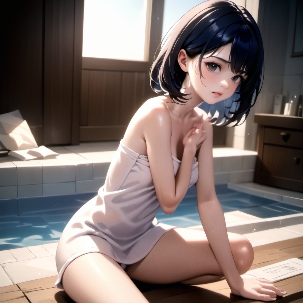 sfw, 1 girl, naked_towel, sitting, marco shot, masterpiece, best quality, highly detailed