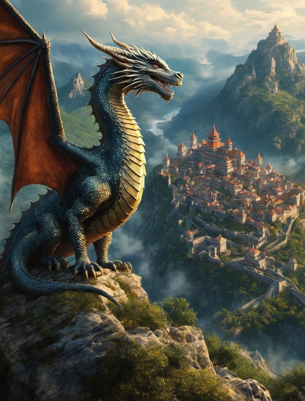 {(The endeavours of curiosity from the {ancient dragon} admiring the scenic view while flying over the kingdom:1.5)}, {(best quality anime masterpiece:1.5)}, (ultra detailed face, ultra detailed eyes, ultra detailed mouth, ultra detailed body, ultra detailed hands, detailed clothes), (immersive background + detailed scenery), {symmetrical intricate details + symmetrical sharpen details}, {(aesthetic pleasant details + beautiful details + harmonic details)}