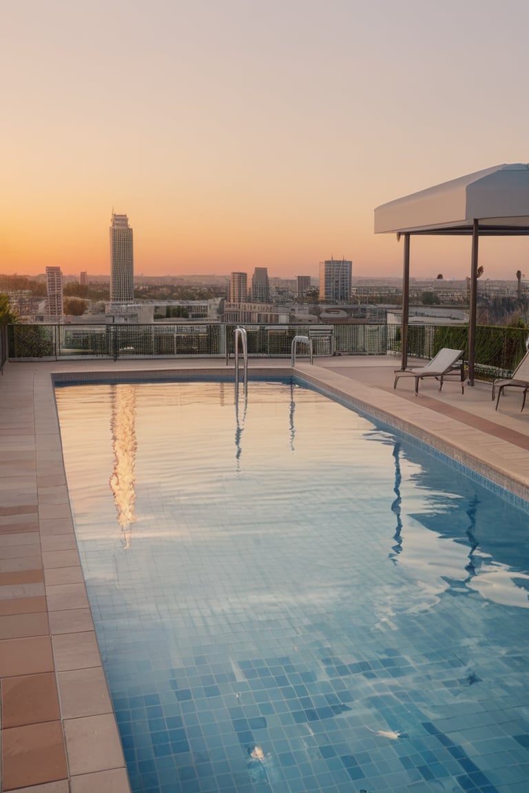 outdoor, Sky-high Infinity Pool, city, sunrise,score_9