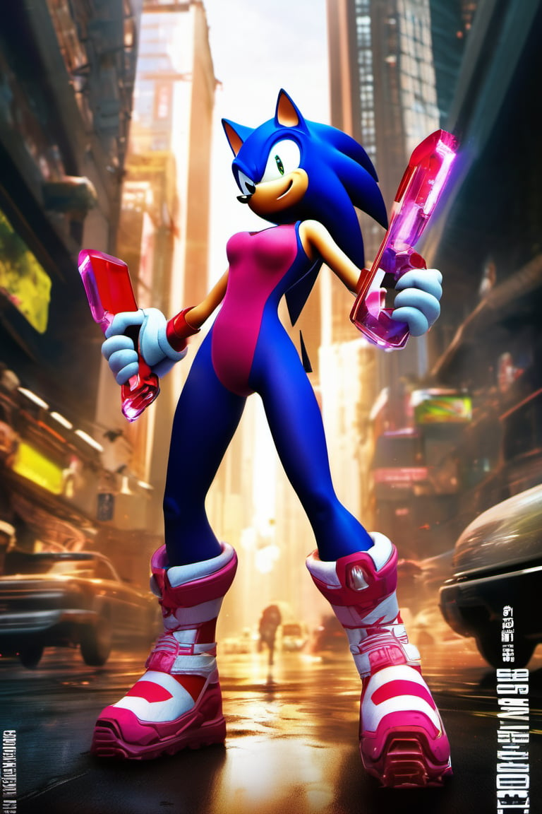 there is a full body special edition poster of a "Female aka Sonic Shredder(pink)(Women)""A speedster who utilized sonic technology for both offense and evasion --q 99" centred looking at viewer, game poster, official poster artwork, game promotional poster, official poster, full poster, military art, promotional poster art, beautiful cinematic poster, official print, videogames poster, craig mullins greg rutkowski, ( apocalyptic ) 8 k, craig mullins style, cinematic poster, apocalyptic 8k, apocalyptic 8k, 