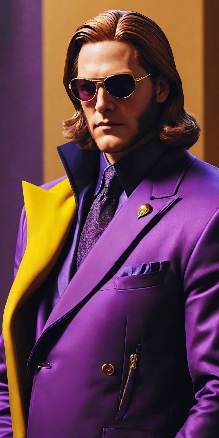 "Craft an intricate 4K portrait of Helmut Zemo,  portraying his calculating and enigmatic persona. Showcase his sharp feat...