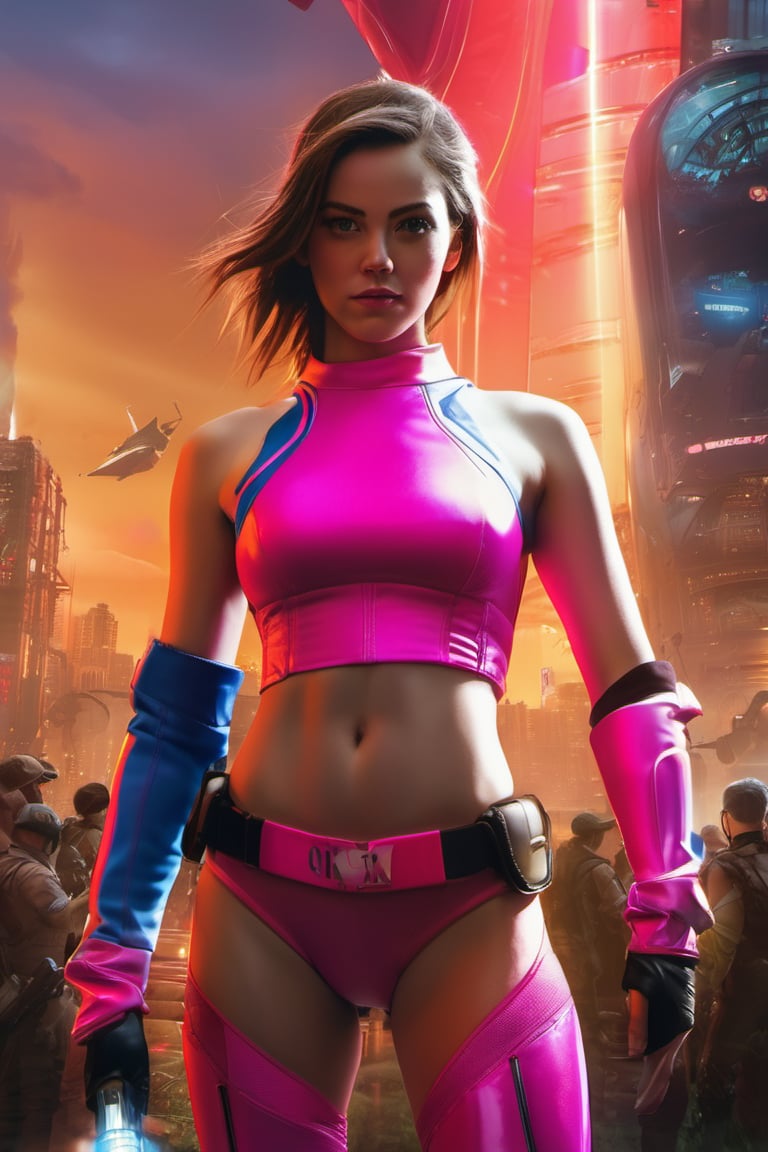 there is a full body special edition poster of a "Girl in sonic cosplay(pink)(Women)""A speedster who utilized sonic technology for both offense and evasion --q 99" centred looking at viewer, game poster, official poster artwork, game promotional poster, official poster, full poster, military art, promotional poster art, beautiful cinematic poster, official print, videogames poster, craig mullins greg rutkowski, ( apocalyptic ) 8 k, craig mullins style, cinematic poster, apocalyptic 8k, apocalyptic 8k, 