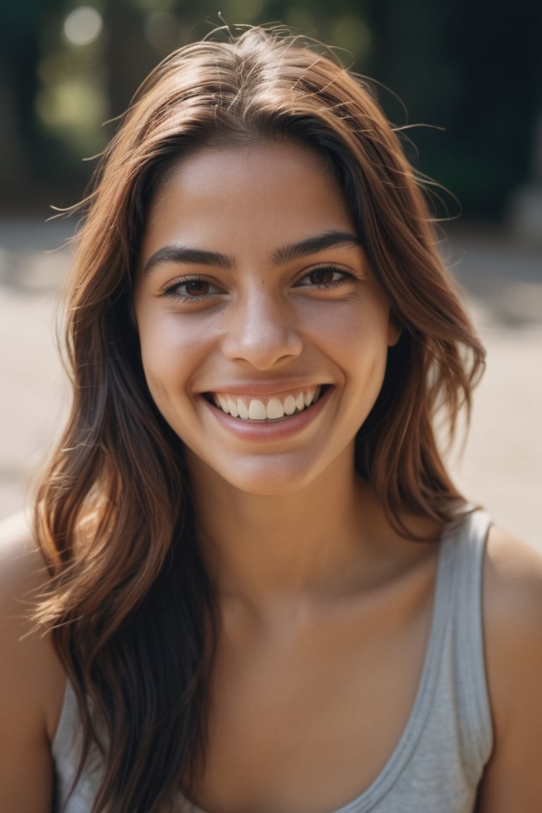 Portrait of a Mariana Neves, easy smile, Shot on Fujifilm Superia, Direct Sunlight,  photorealistic, high resolution, photo, photographic, hyper realistic, photorealistic, highly detailed