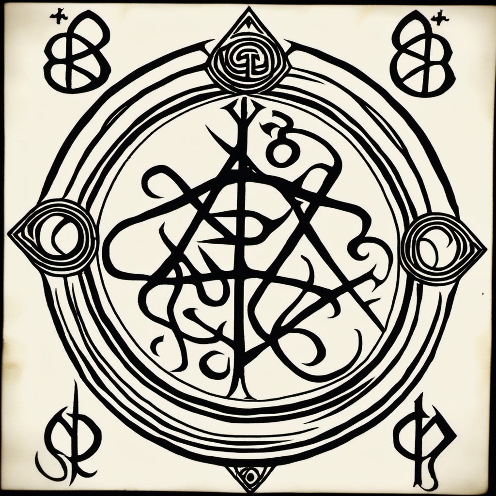 an occult sigil of ( To get clarity on things :1.4) , esoteric, Eishōsai Chōki, occult, a tattoo, gothic art